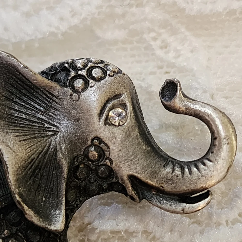 Pewter Elephant Pin Brooch With Rhinestone Eye